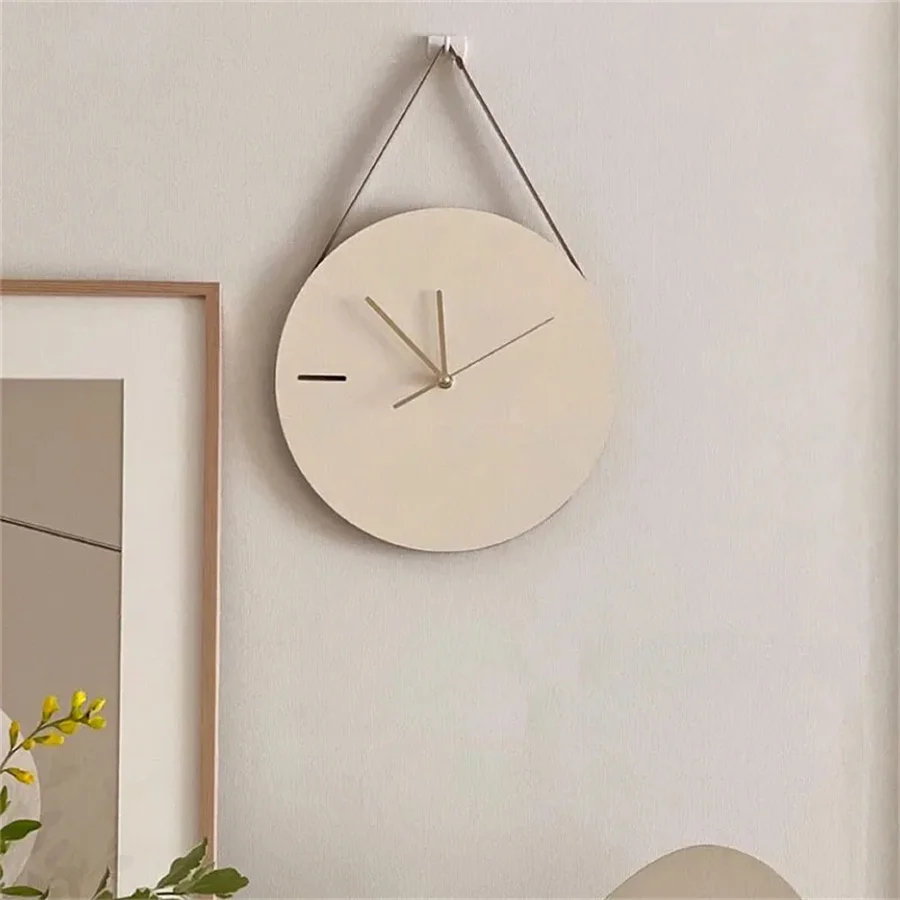 Korean style Wooden Wall Clock Minimalist Wood Silent Mute Clocks Bed Room Quartz Watch Furniture Hanging Ornaments Photo Prop