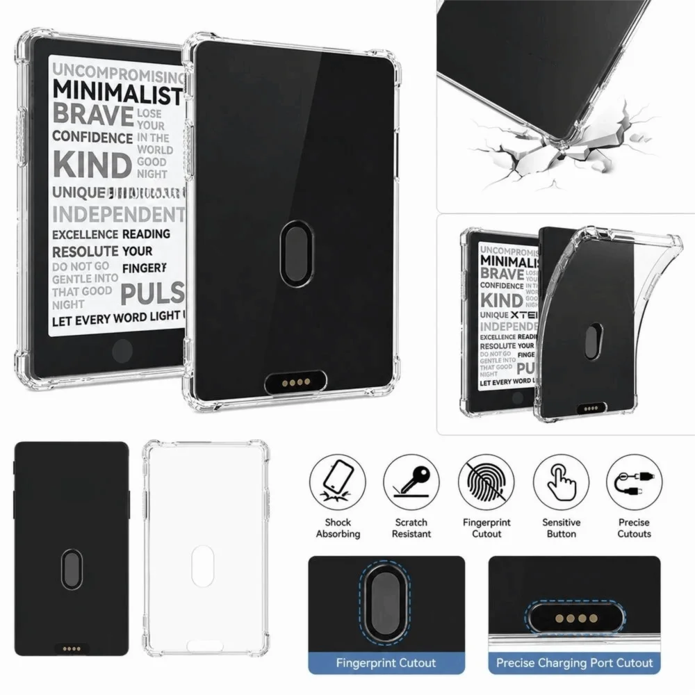 Soft TPU Protective Cover Shock Absorbing Transparent EBook Reader Case Scratch‑resistant Protective Shell for XTEINK X4Pro