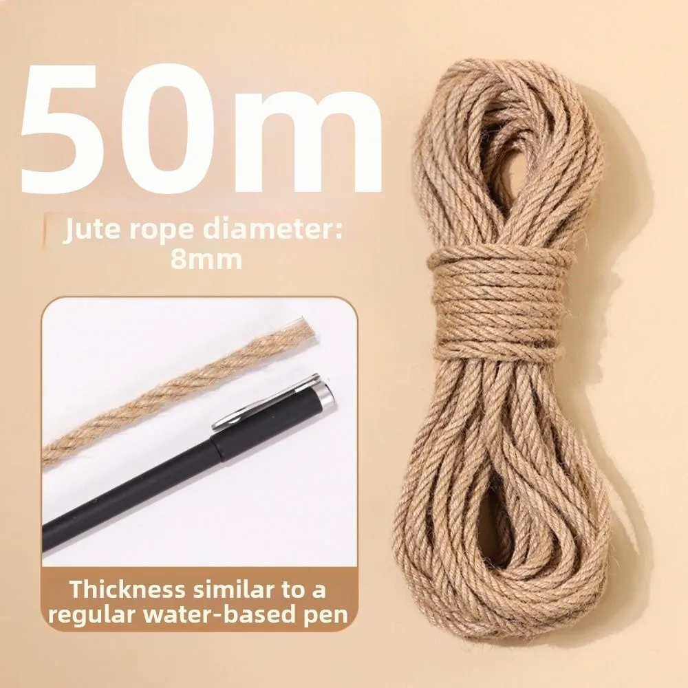 50 メートルサイザル麻ロープ再利用可能な耐摩耗性 DIY 爪とぎポストロープブラウン耐久性のあるデスク脚結束ロープ家具プロテクター