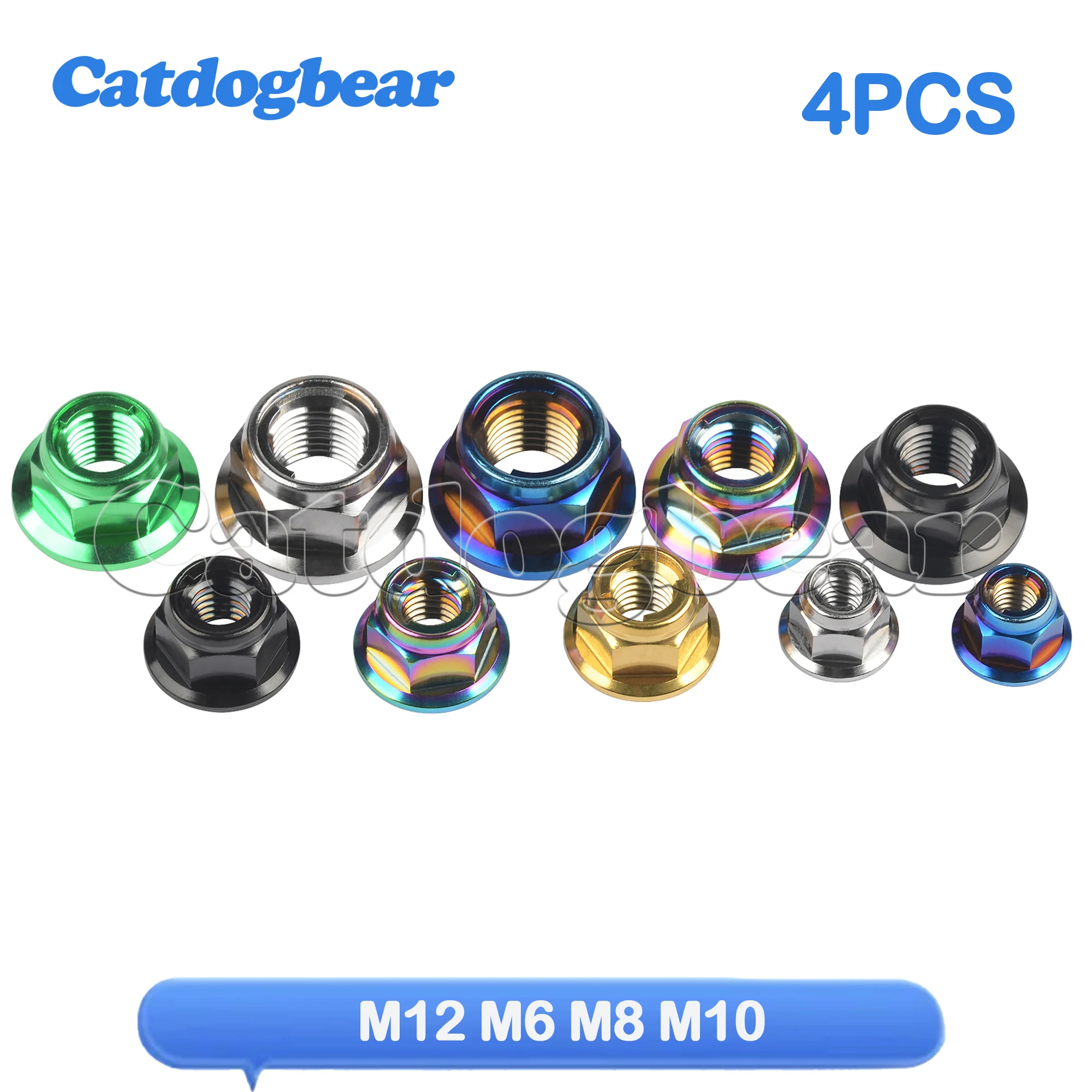 

Catdogbear 4PCS M6 M8 M10 M12 Titanium Flange Metal Lock Nuts for Bicycle Motorcycle Car Fastener