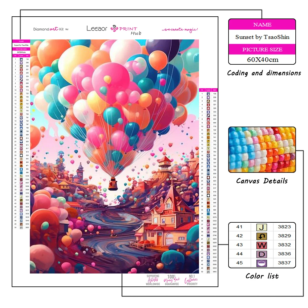 Colorful Cartoon Diamond Painting Hot Air Balloon Town Rhinestone Cross Stitch Kits Landscape Mosaic Embroidery Home Decor Gift