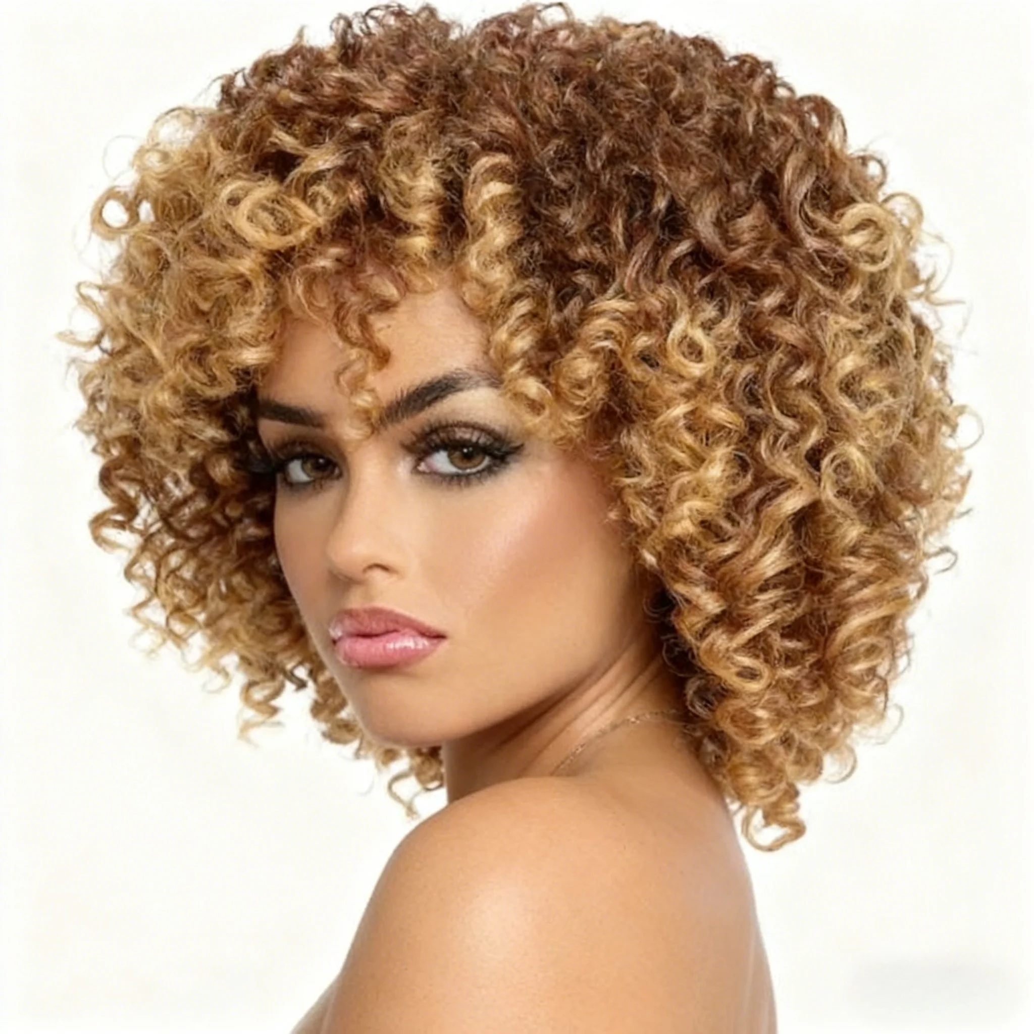 

Synthetic Short Brown Bounce Curly Wigs for Black Women Afro Fluffy Natural Wigs with Bangs Natural Daily Heat Resistant Fiber