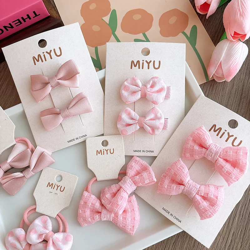 Hair Ties and Clips Pink Polka Dot Fabric Bow Elegant Soft Elastic Durable Lightweight Daily School Party for Toddlers