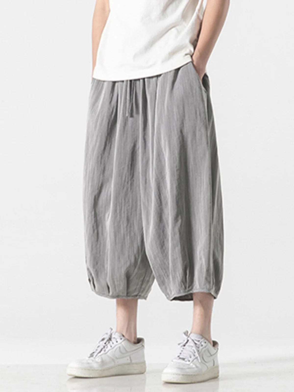 

Men's Summer Thin Linen ort Pants Wide Leg Harlan Pants Loose Fit Casual Trousers Cool Feeling Breathable Cotton Linen