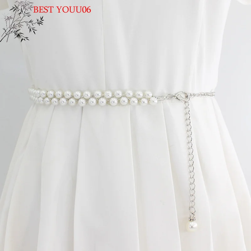 Hot Elegant Fashion Pearl Waist Chain Ladies Thin Waistband Dress Skirt Sweater Belt Dress Decoration Clothing Supplies Accessor