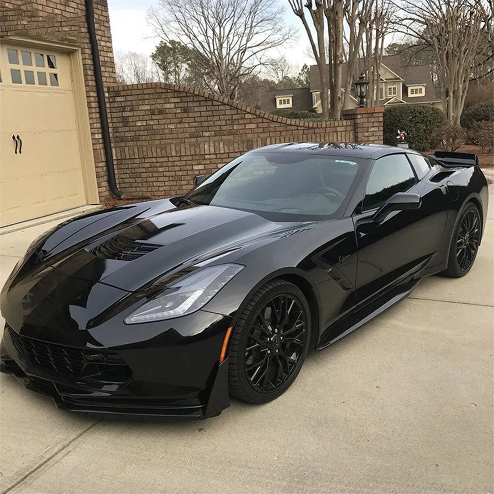 For 2014-2019 Chevy Corvette C7 Z06 Stingray Z51 Stage 3 Style Car Front Bumper Lip&Side Winglets Spoiler Splitter Glossy Black