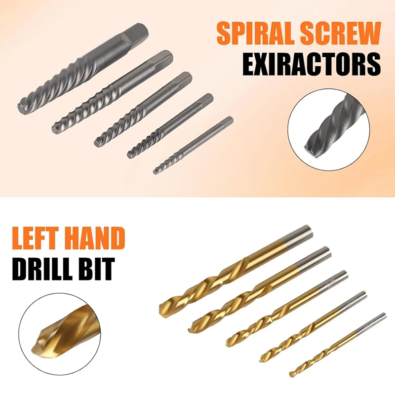 AT19-10-Piece Screw Extractor Set, For Removing Stripped Screws And Broken Bolts Drill Bit Extractor Set