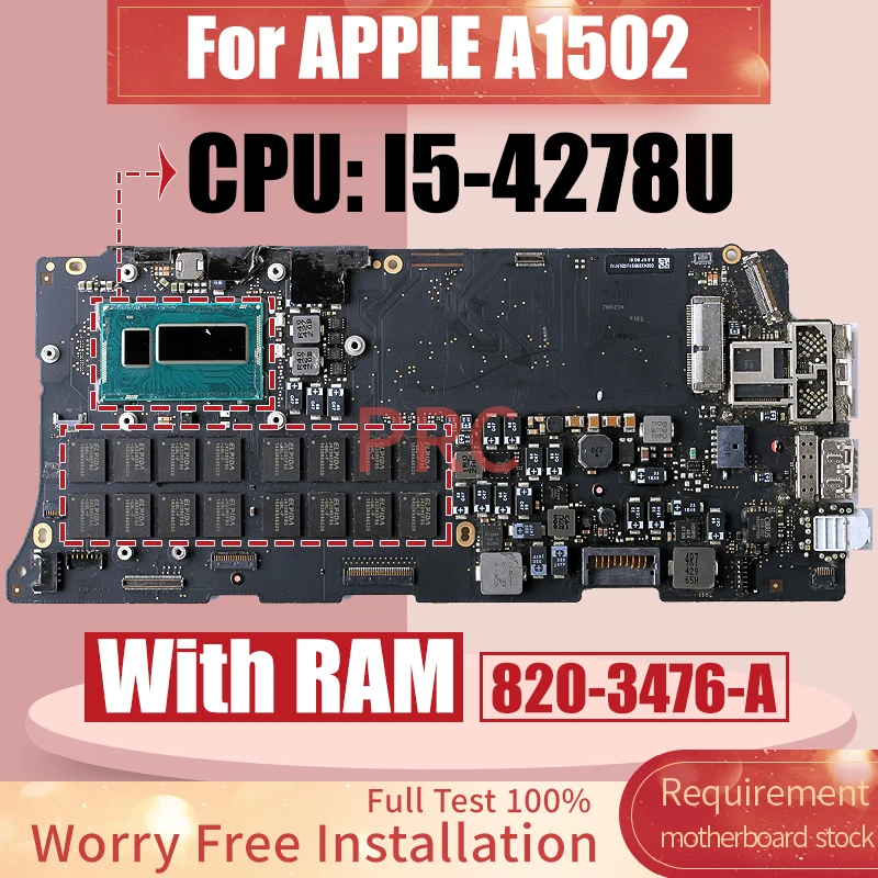 820-3476-A For APPLE A1502 Laptop Motherboard SR1ZV I5-4278U With RAM Notebook Mainboard