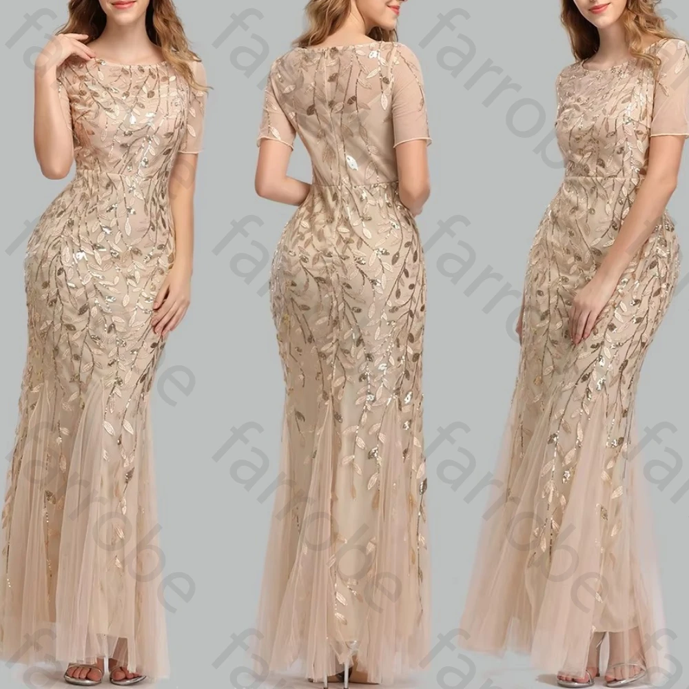 

Customized Solid O-Neck Short Sleeves Evening Dresses Elegant Mermaid Dress Exquisite High Quality Prom Party Gowns for Women
