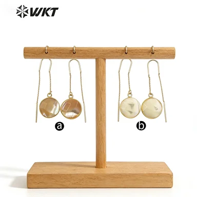 WT-E600 WKT Natural Shell Earrings Round Shape 18k Gold Electroplated Vintage Daily Simple Jewelry Gift For Lady