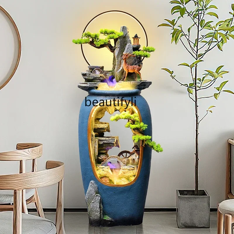 feng shui wheel, flowing water fountain to attract wealth and make money, floor ornament, living room entrance office decoration