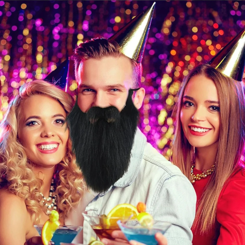 Long Fluffy Fake Beard Cosplay Costume Props, Party Dress Up False Facial Hair for Halloween Christmas Stage Performance