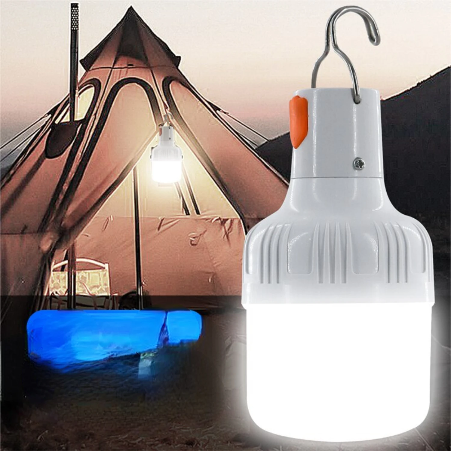 Bright and Portable USB Rechargeable LED Lamp Bulbs for Camping and Fishing - High Luminosity Emergency Light with Hook, Perfect