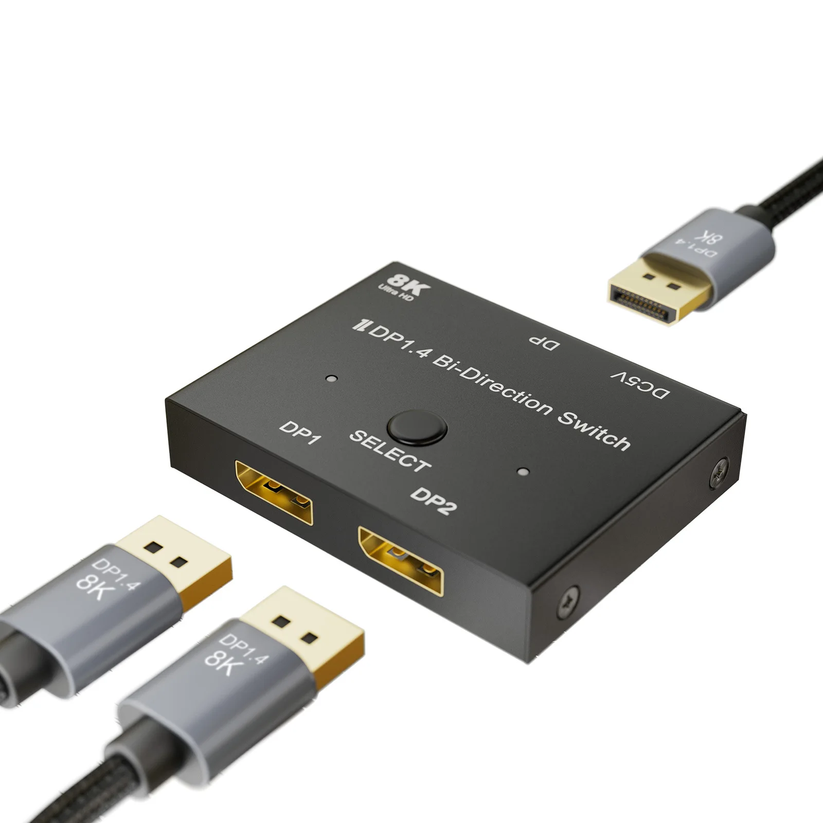 DisplayPort Switch Box 2-in-1-out 8K@30Hz 4K@120Hz DisplayPort 1.4 Switcher Compatible with PC, Laptop, Monitor, Gaming, TV