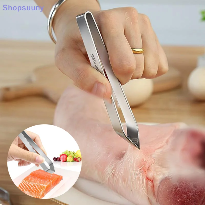 [SU]1Pcs 430 Stainless Steel Fish Bone Tweezers Pincer Clip Puller Remover Tongs Fish Bone Plucking Clamp Kitchen Gadgets Tools
