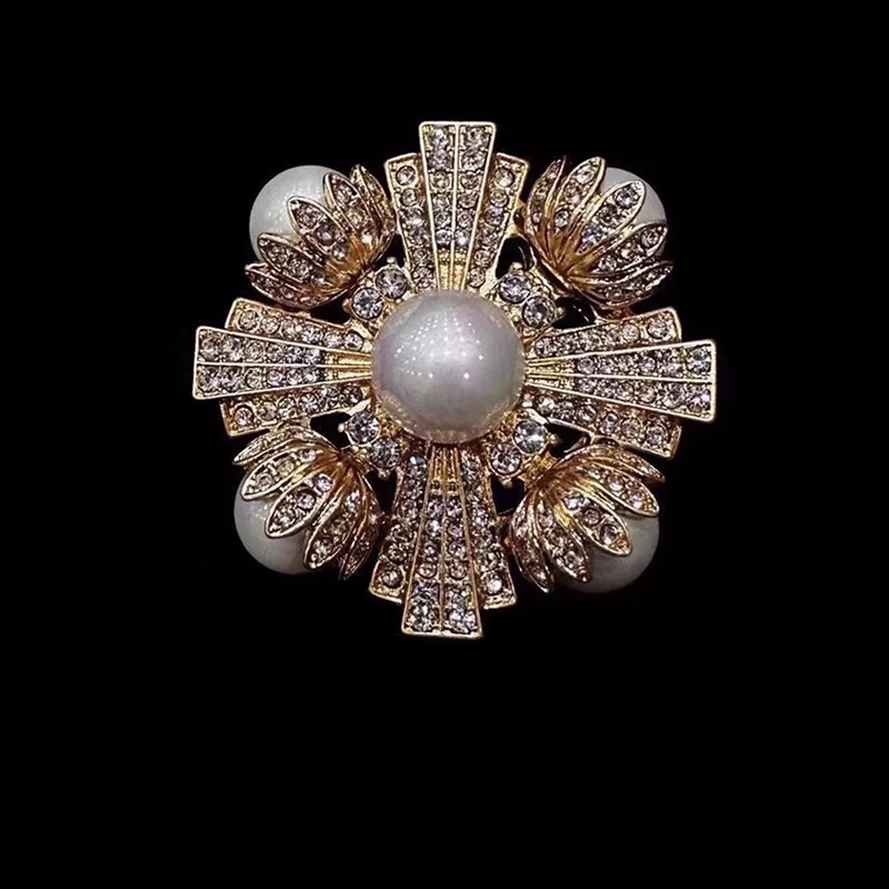 

Винтажная брошь SHMIK для женщин и девушек: жемчужный крест с кристаллами, ретро-стиль, классическая элегантность, изысканные стразы, ювелирное украшение