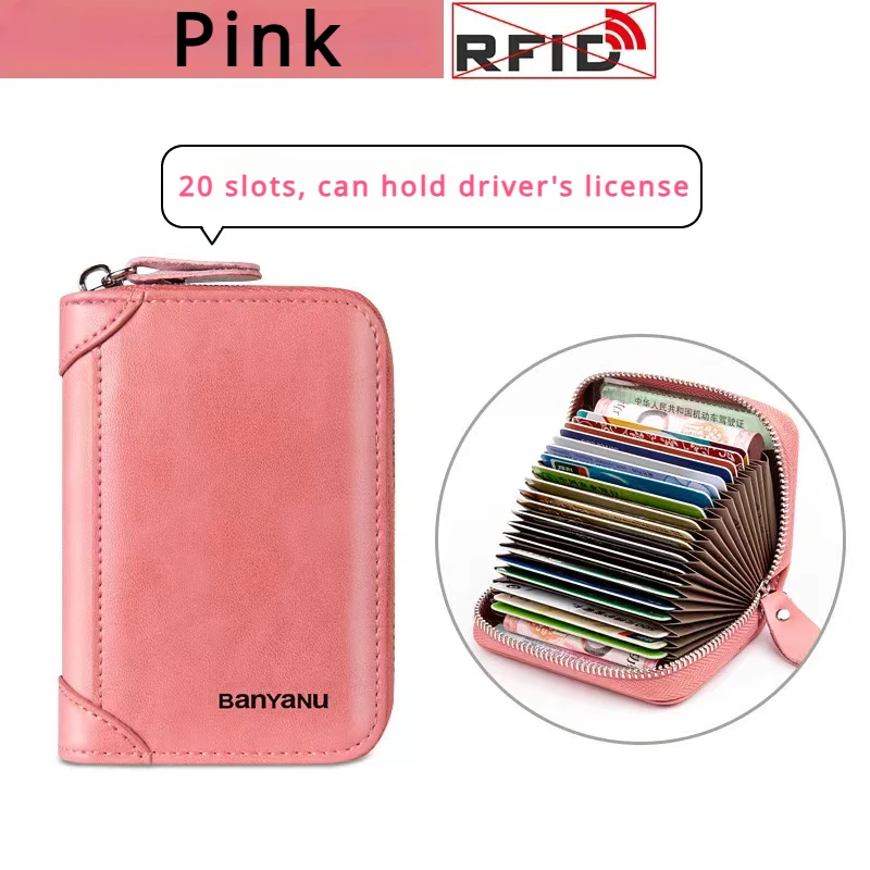 

Fashion VIP ID Bank Credit Card Holder Zipper Wallet Cards Cases Slim Genuine Leather RFID Blocking Womens and Mens Card Bag