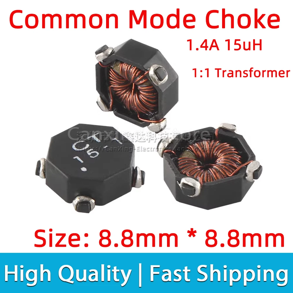 

5pcs CTX15-1 SMD Common Mode Choke Coupled Power Inductor Dual Winding 1.4A 15uH 1:1 Isolation Tansformer Series Parallel CT15-1