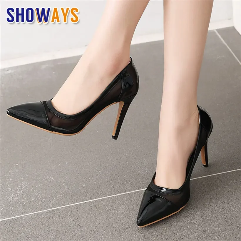 

Summer Office Women Mesh Pumps 9cm High Heel Black White Wedding Party Dress Ladies Sexy Slip-on Pointed Toe Thin Stiletto Shoes