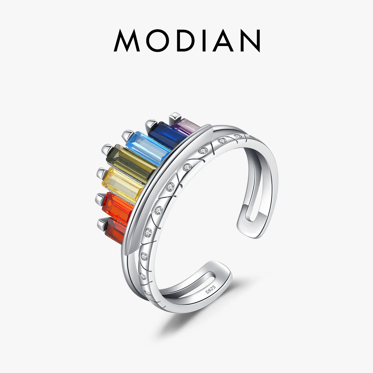 

MODIAN 925 Sterling Silver Rainbow Color CZ Crown Ring Exquisite Open Size Adjustable Ring For Women Party Fine Jewelry Gift