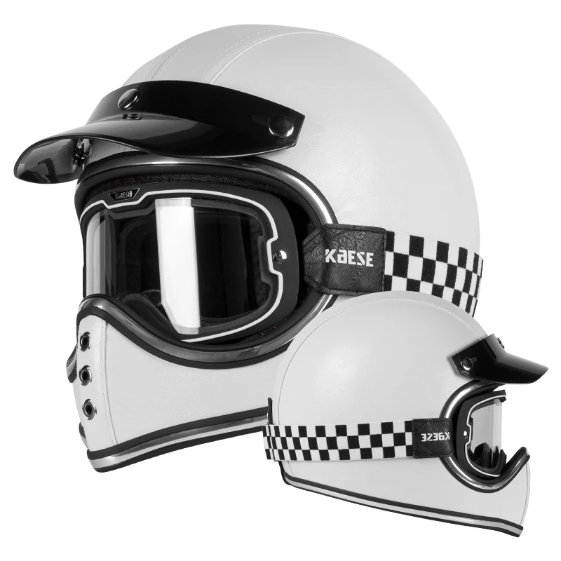 

White Retro Full Helmet Windproof Noise-reducing with Photochromic Glasses Suitable Daily Commute Cruiser Cafe Racer