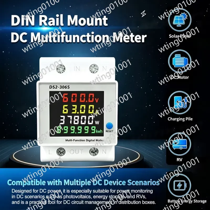 35mm 63A DC Din Rail Multifunctional Power Meter Photovoltaic Digital Display Voltmeter Ammeter for Solar Energy Monitoring