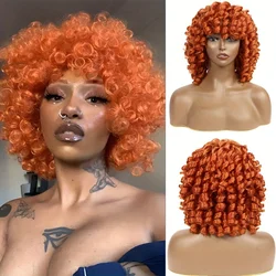 Short Curly Wigs Orange Ginger Afro Kinky Curly Bob Wigs with Bang Big Bouncy Fluffy Synthetic Loose Curly Cosplay Hair Wig