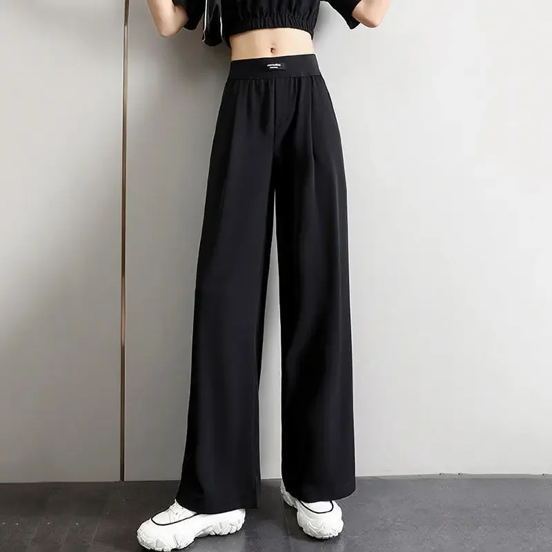 High Waist Elastic Trousers for Woman Baggy Straight Leg Loose Black Clothing Women\'s Pants Outfits Aesthetic Classic Quality G