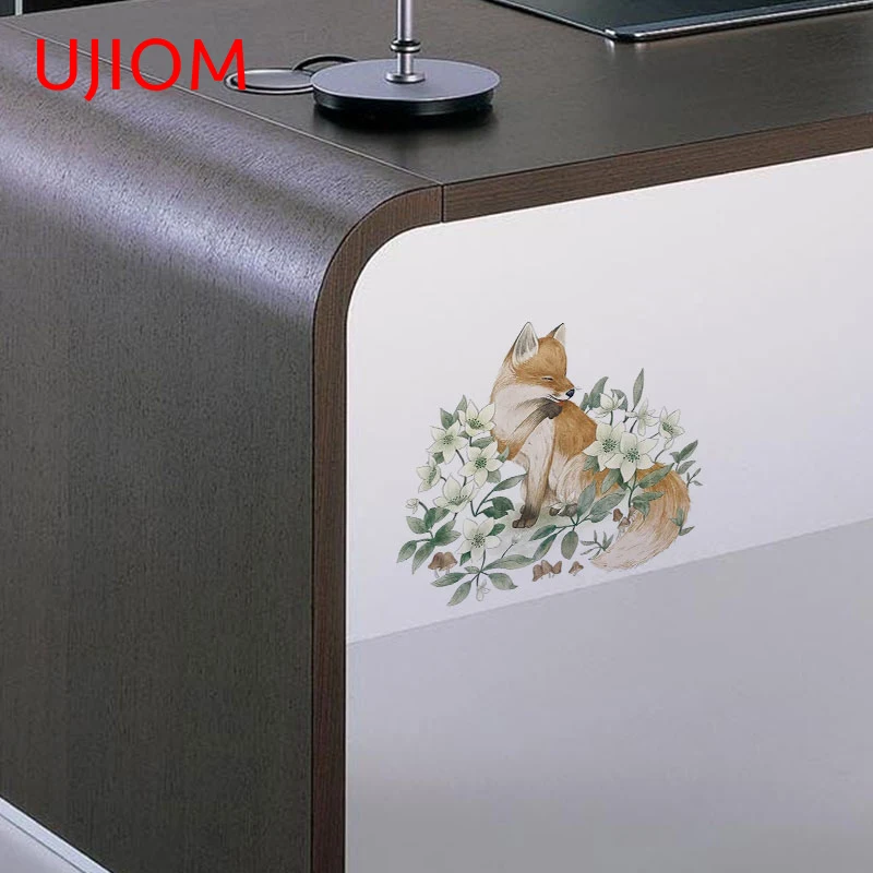 UJIOM 13cm X 11.1cm Cartoon Fox Watercolour Wall Stickers Interesting Scratch Proof Kitchen Cupboard Decal Refrigerator Decor