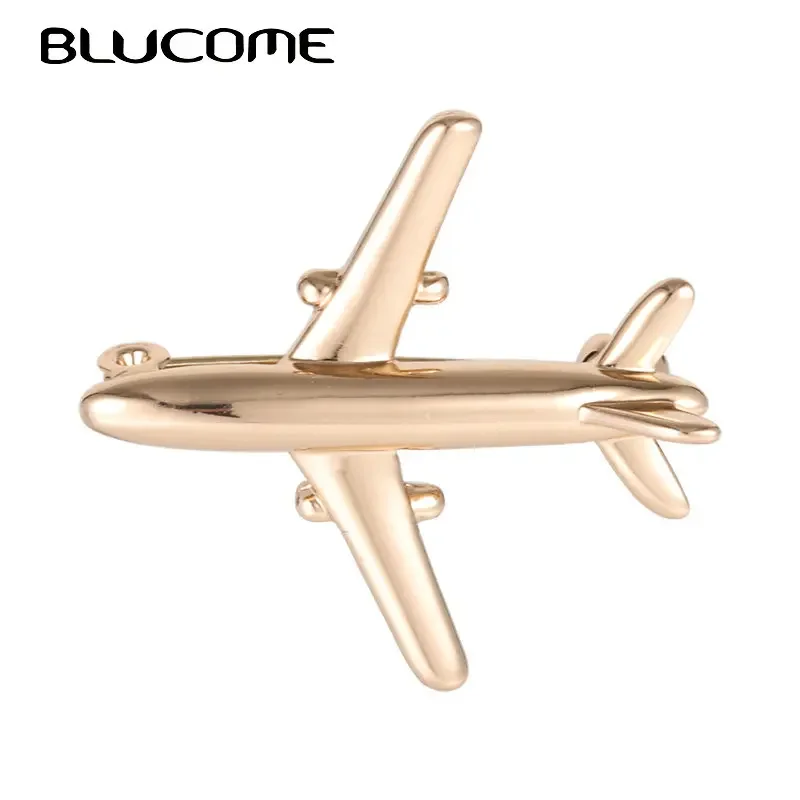 Blucome Fashion Plane Shape Brooch Badge Good Quality Metal Aircraft Sweater Corsage Women Men Brooches Lapel Decoration Gifts