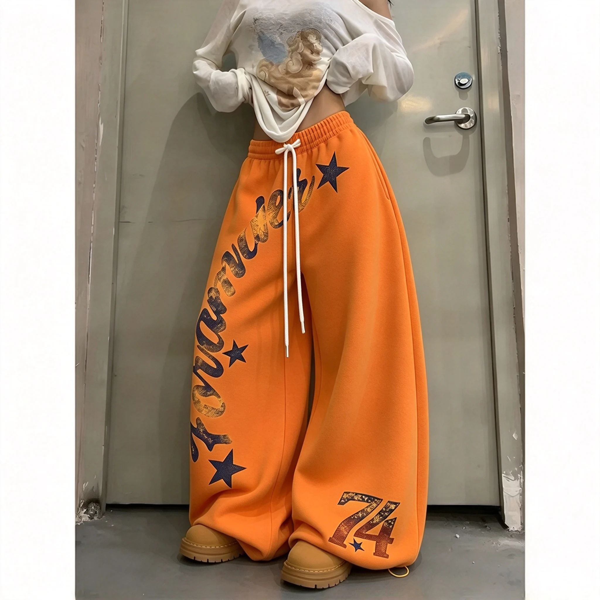 New Arrivals Hip Hop Vintage Star Straight Pants Men Women Letter Print Straight Leg Trousers for Daily Casual Skate Street Wear