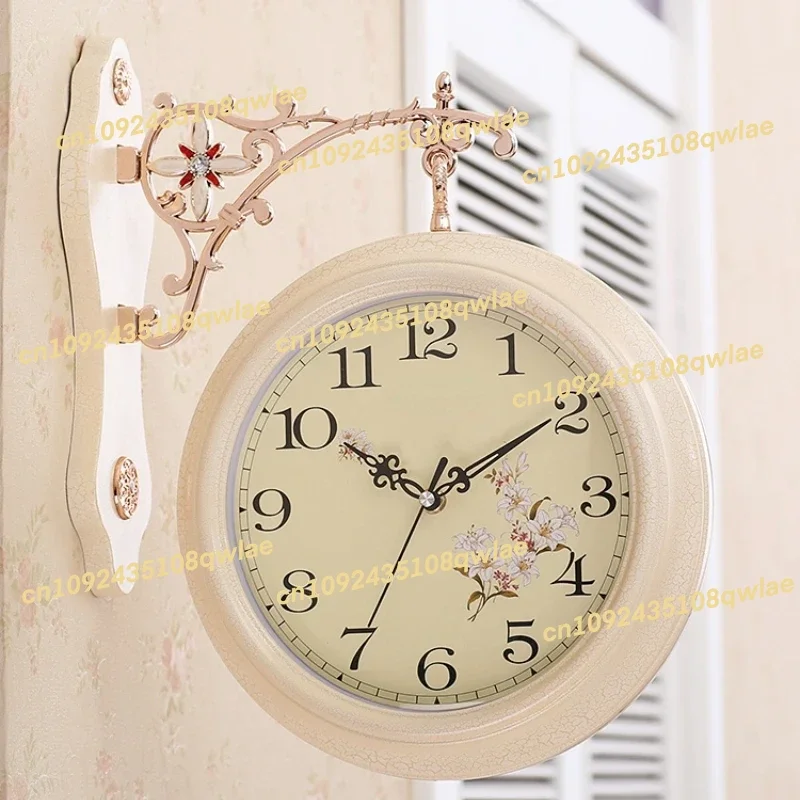 

Double-Sided Wall Clock European Style Creative Watch Living Room Mute Pastoral Clock Two Sides Personality Fashion Modern