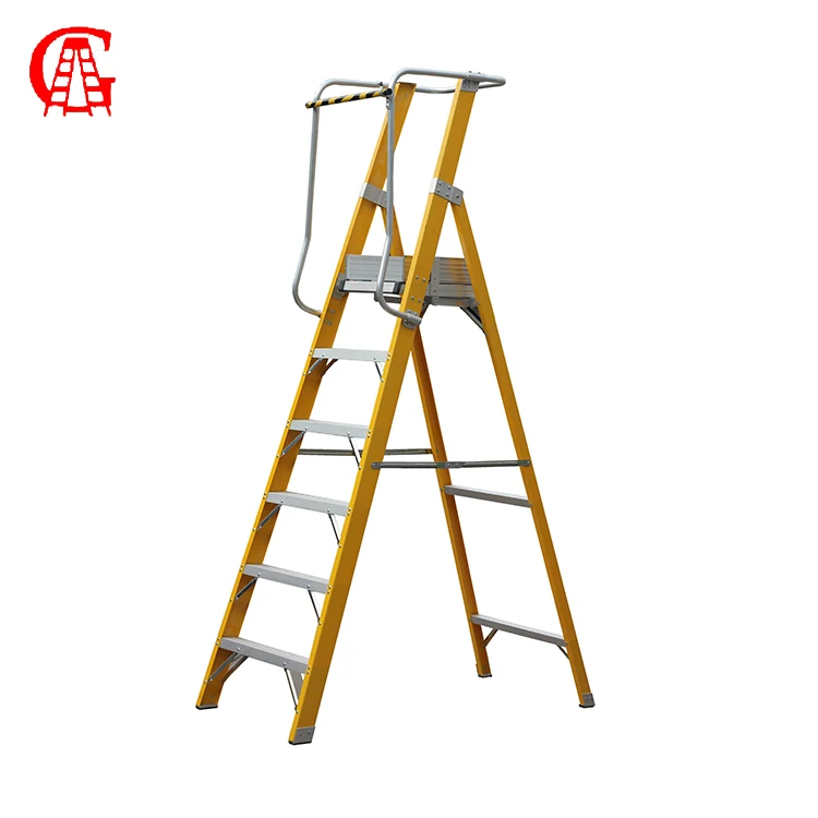 Black Fiberglass Platform Ladder Easy Move Insulated FRP Ladder for Industrial Electrical Working Platform Climbing Tool