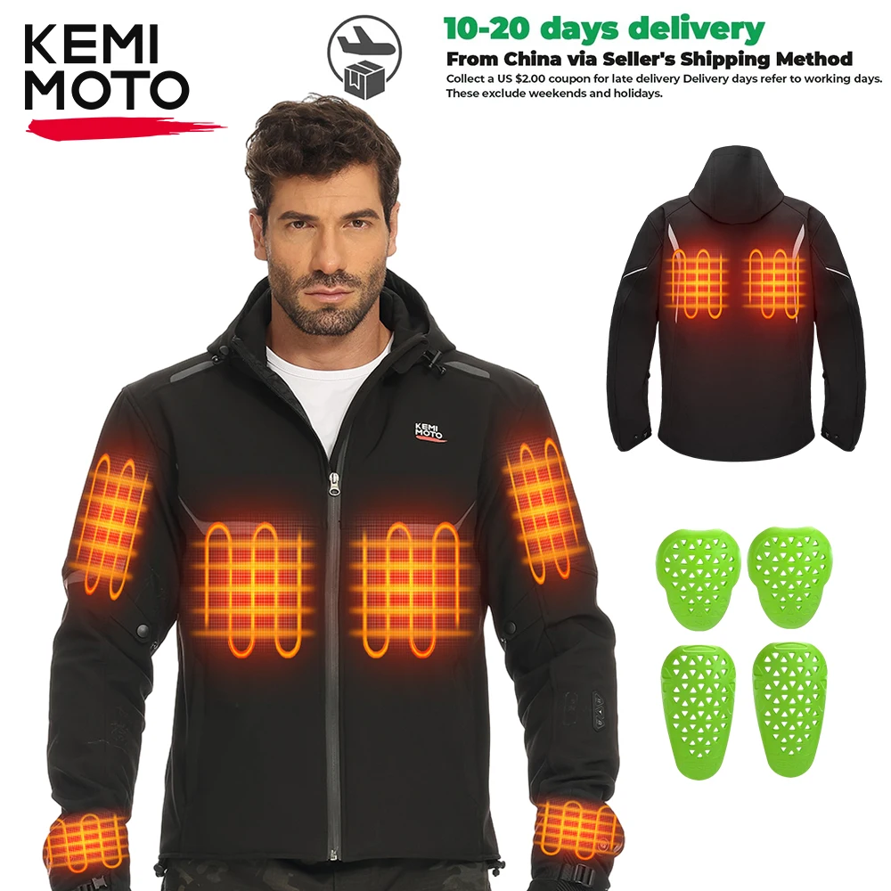 

KEMIMOTO мужская куртка с подогревом для езды на мотоцикле, водонепроницаемая с аккумулятором 20000 мАч, защитное снаряжение CE, зимние активные мероприятия на свежем воздухе