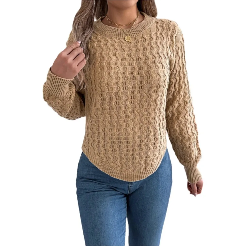 Fashion Knitted Braided O Neck Lantern Long-sleeved Women's Top Autumn Retro Irregular Pullover Versatile Sweater Female 2025
