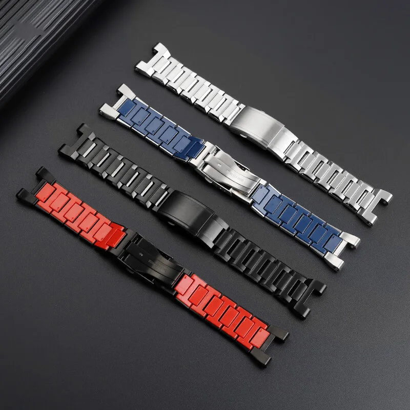 Stainless steel watch band for Casio strap GST-B100/W300/400G/S120/S330/W130L waterproof resin bottom bracelet men's accessories