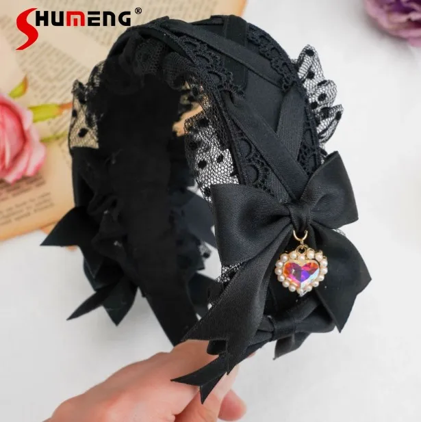 

Lolita Hairbands Lace Tie Bow Rhinestone New Headwear Pendant Headband Mine Tie Mass-Produced Hair Accessories for Women Clips