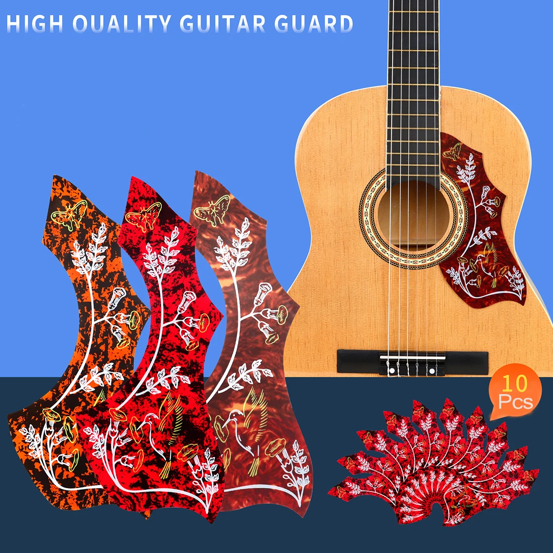10 Pcs 39/41 Inch Acoustic Guitar Guards Durable Guards Printed With Adhesive Backing Guards Universal Guitar Accessory Parts