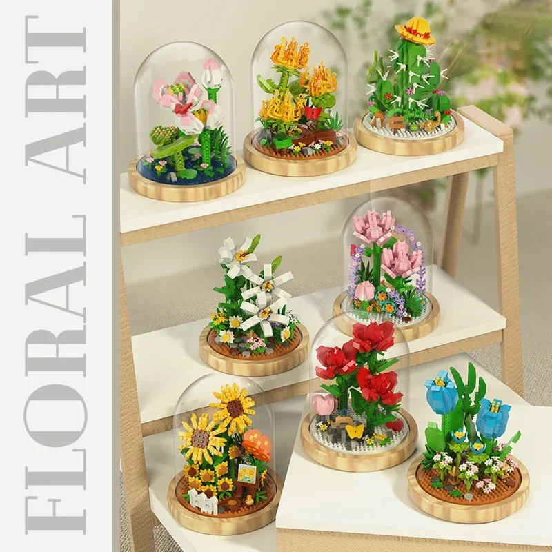 

Bouquet Potted Building Blocks Sets Rose Chrysanthemum Orchid Succulents Bricks Model Romantic Assembly Toy Girl Christmas Gifts