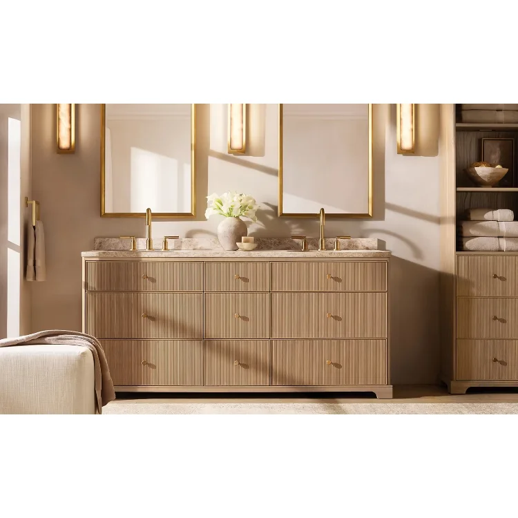 

Single Extra Wide Vanity Furniture Luxury Bathroom Set Oak Dresser with Sink Waterfall Double Lavatory