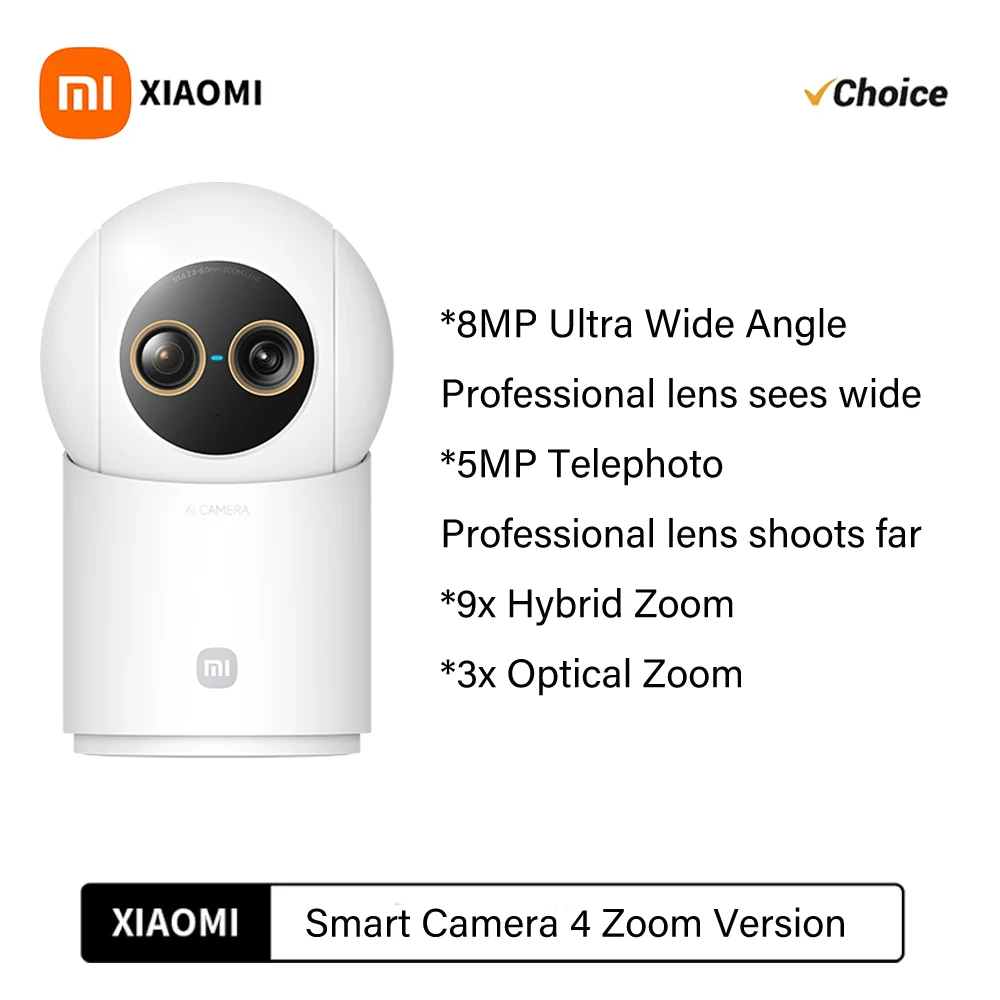 Xiaomi Smart Camera 4 9X Zoom Edition 8MP+5MP Dual Cameras f/1.6 ISP Large Aperture 4K Image Sensor AI Humanoid Pet Detection-CN