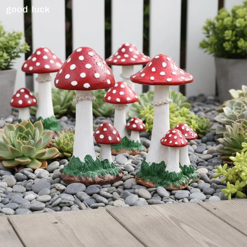 For Home Tabletop Pots Mini Artificial Mushroom Ornament Fairy Garden Moss Landscape Realistic Decor