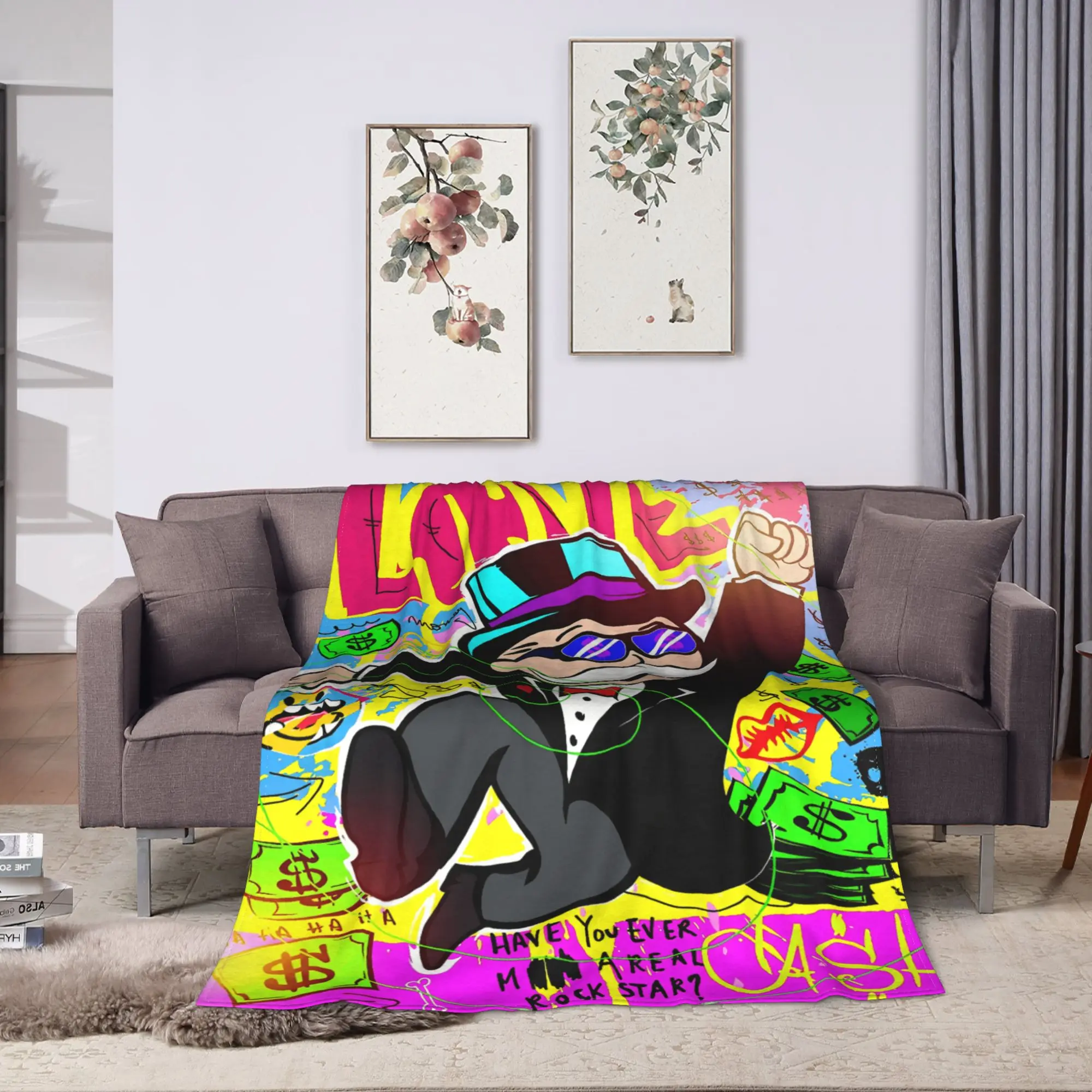 Monopolys Money Dance Flannel Blanket  Soft Warm Throw Blanket for Couch Bed Decorative Novelty Bedspread Sofa Bed Cover