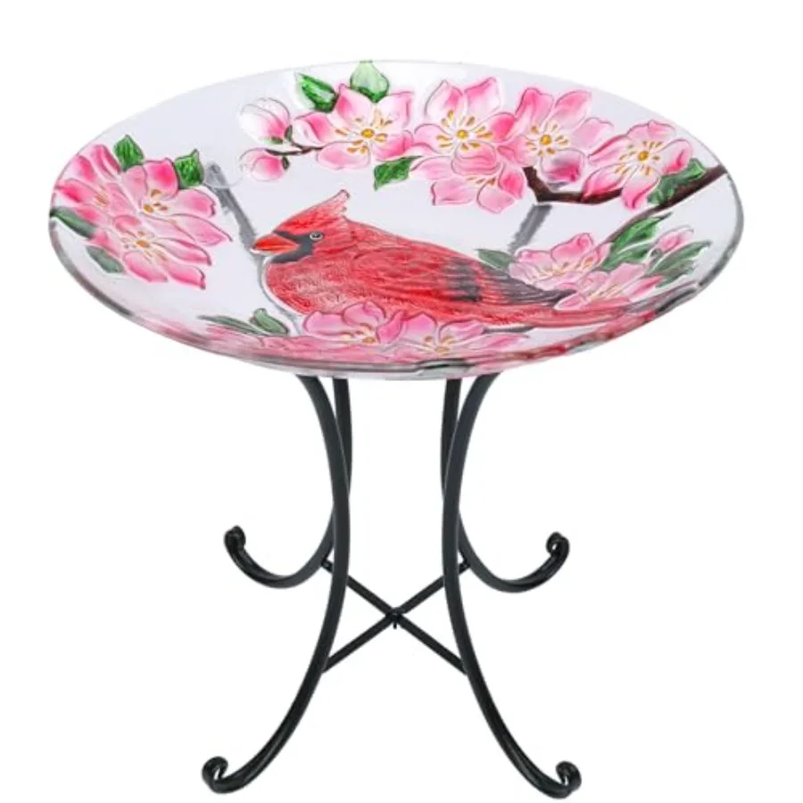

Outdoor Glass Birdbath with Metal Stand for Outside Lawn Yard Garden Cardinal Decor,18” Dia/21.65 Height