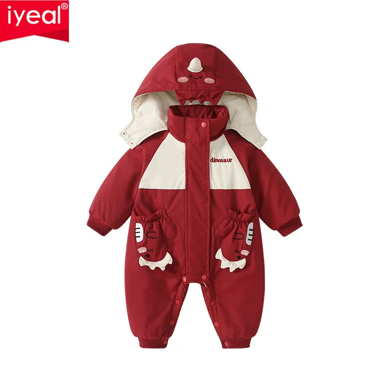 

IYEAL Детская новогодняя одежда, зимний комбинезон для маленьких мальчиков, утолщенная уличная ветрозащитная куртка, модный милый комбинезон с динозавром