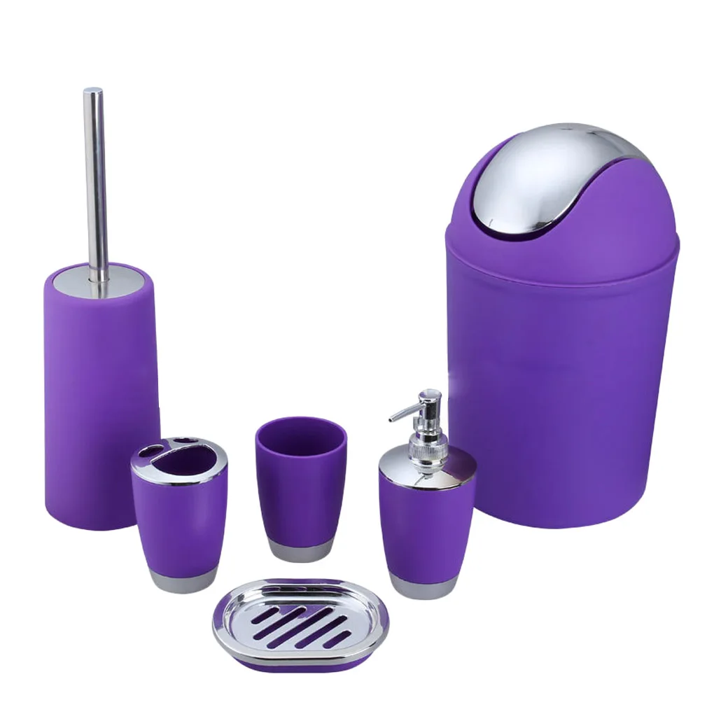 

6pcs Bathroom Accessory Set Home Travel Toothbrush Holder Waste Bin Soap Dish Toilet Brush Sprayer Bottle Kit