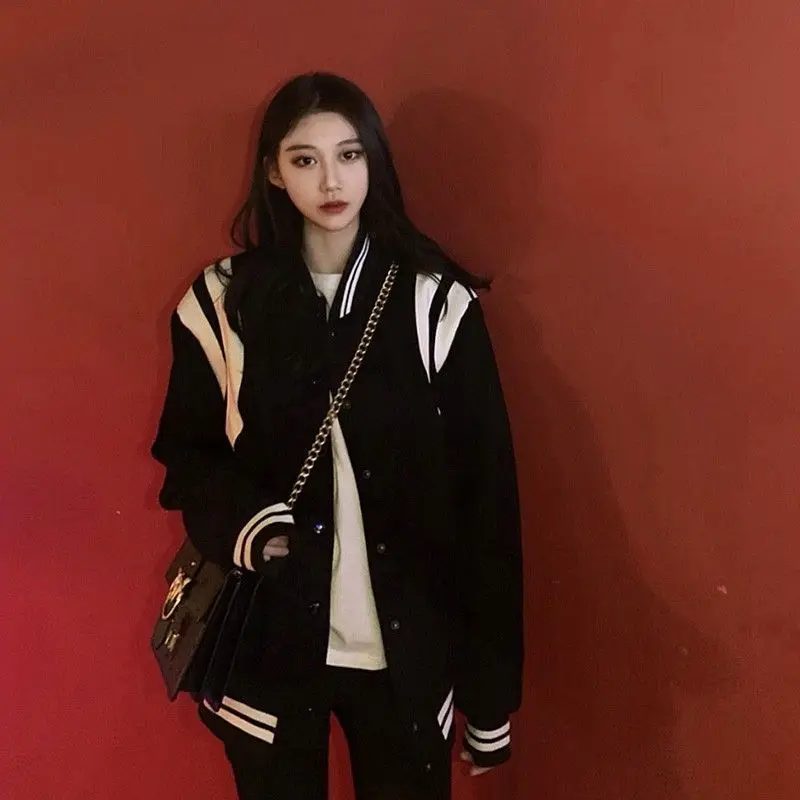 

Women's 2025 Vintage Baseball Jacket Korean Oversized Casual Long Sleeve Top Ins Style