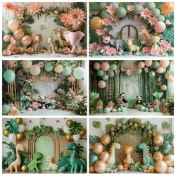 Safari Jungle Photography Backdrop Wild Animals Balloons Newborn Baby 1st Birthday Party Cake Smash Background Photo Studio Prop