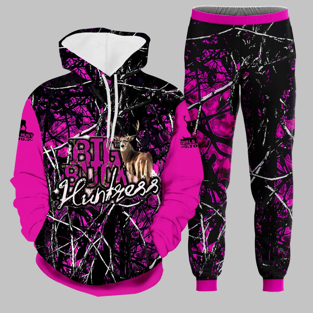 

Men's Hunting Season Hoodie Set Elk 3D Printed Casual Hoodie Pullover Two-Piece Set Casual Sports Suit Sweatshirt and pants set