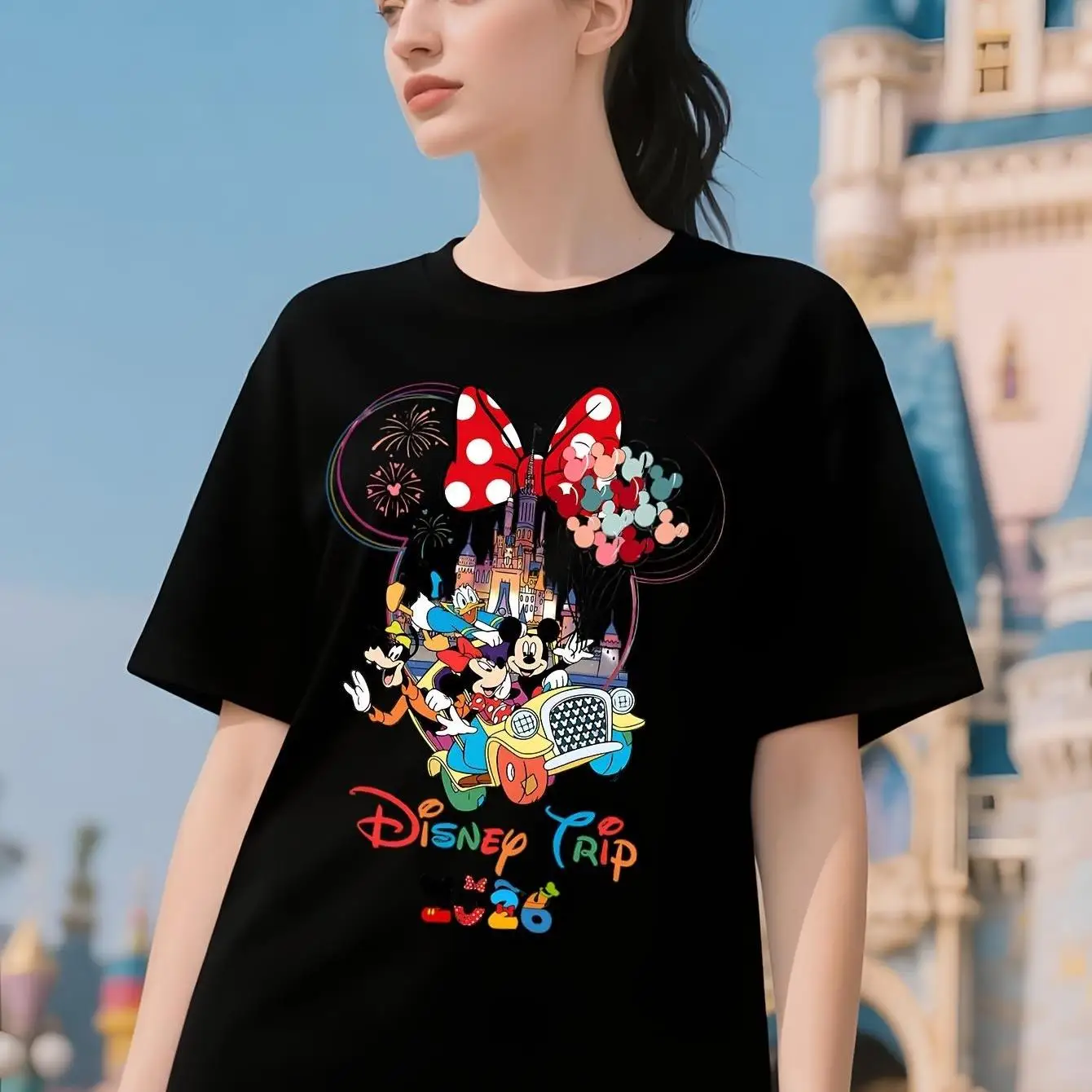 

Disney official Mickey and Minnie Donald Duck and Goofy family parent-child T-shirt 2026 retro pattern T-shirt